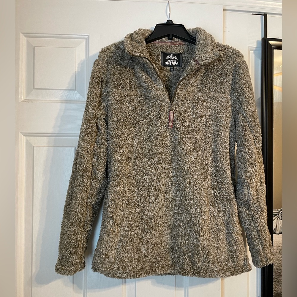Men’s Alpine Sherpa, Marled Tan Pullover, 1/4 Zip, Size Small